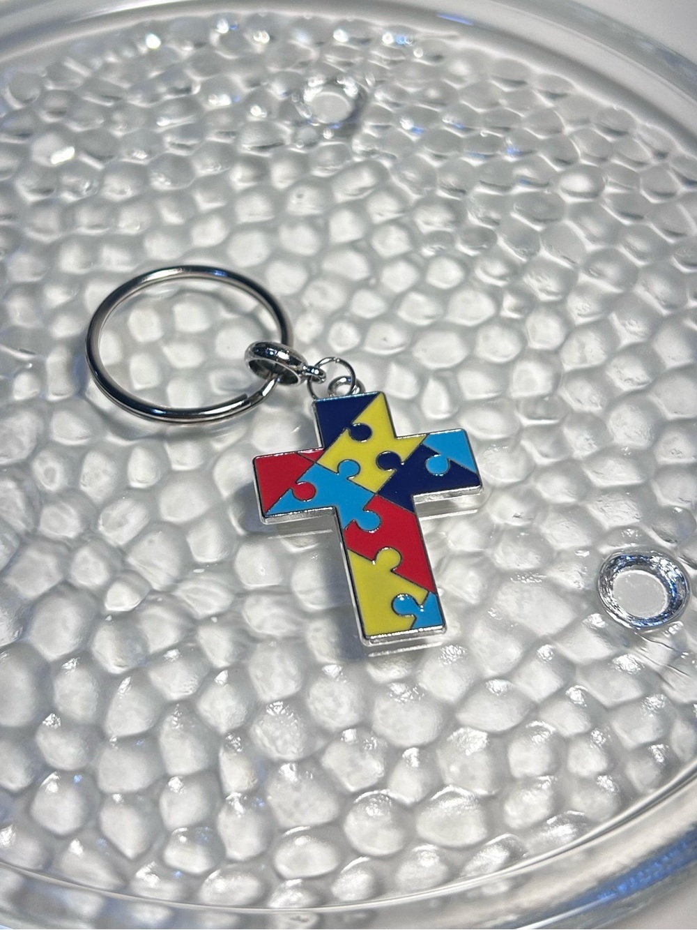 Autism Awareness Cross Keychain